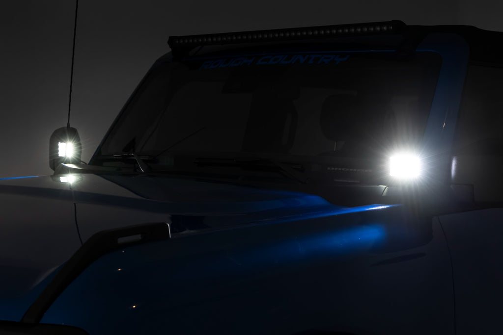 LED Light Ditch Mount 2 Inch Chrome Series Pair Wide 21-UP Ford Bronco Rough Country