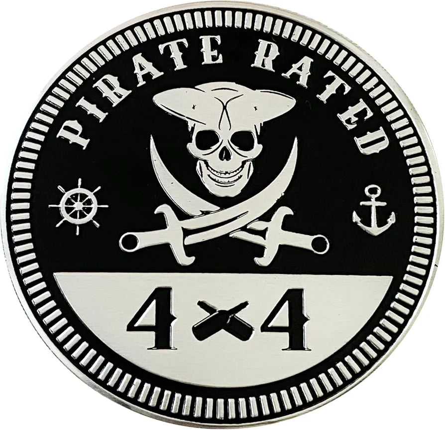 Pirate Badge Rated Car Emblem, 4 x 4 Metal Automotive Badge 3D Metal Car Badges Emblems Round Emblem Decals Car Badge Decals Stickers Compatible with Jeep Wrangler Vehicles Trucks SUV