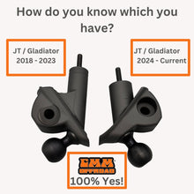 Load image into Gallery viewer, CMM Offroad comparison of 2018–2023 and 2024+ mirror mount shapes — available from Offroad Trading Company