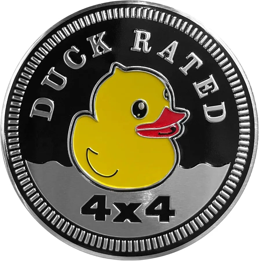 Duck Rated Metal Car Badge Stickers for Jeep Wrangler,Round Auto Car Emblem Sticker 3D,4 x 4Decals, Decorative Sticker for Motorcycle Vehicles Bumpers Trucks,Decals，Metal Automotive Car Badge