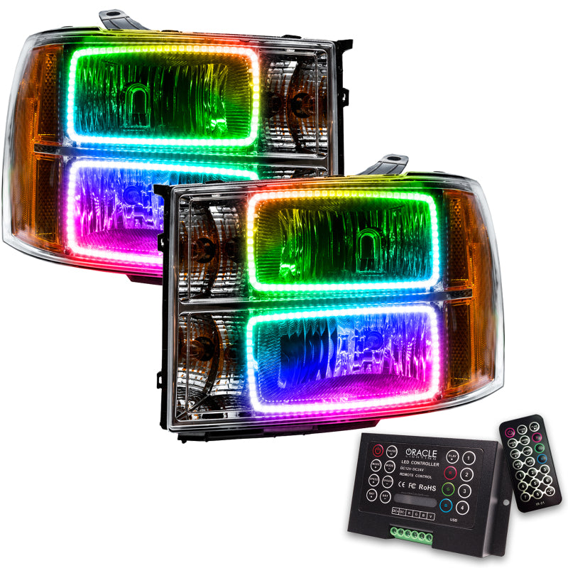 ORACLE Lighting Headlights Oracle 07-13 GMC Sierra SMD HL - Square Ring Design - ColorSHIFT w/ 2.0 Controller SEE WARRANTY