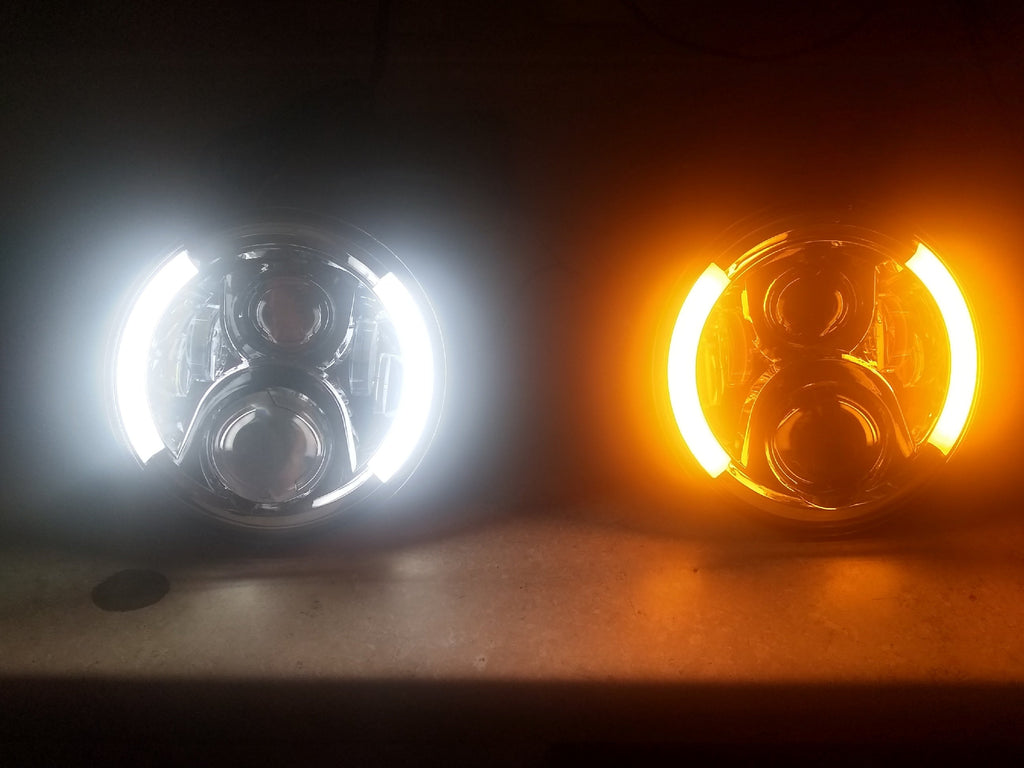 Quake LED Headlight Jeep Wrangler JK CJ TJ 7 Headlight Half Halo Drl Amber Turn Signal - QTE822