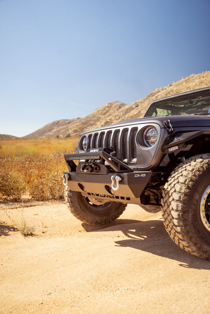 DV8 Offroad Bumpers - Steel DV8 Offroad 07-23 Jeep Wrangler/Gladiator JT/JK/JL FS-25 Stubby Front Bumper w/Plated Bull Bar