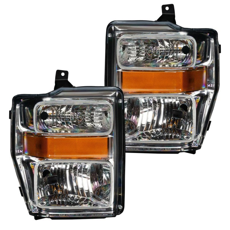 ORACLE Lighting Headlights Oracle 08-10 Ford F250 Pre-Assembled Halo Headlights - Chrome Housing - ColorSHIFT w/ BC1 Controller