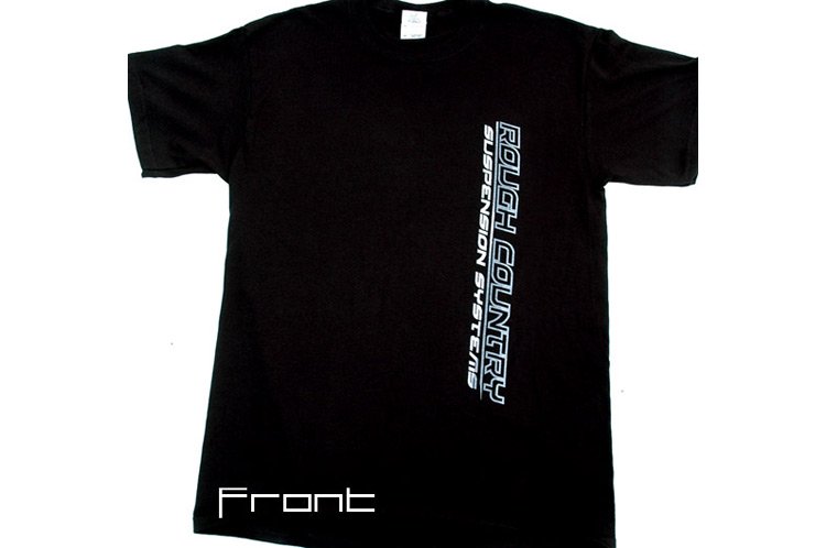 Rough Country Short Sleeve T 100 Percent Preshrunk Cotton Front Rough Country vertical logo Back Jeep design Size Medium Color Black Rough Country