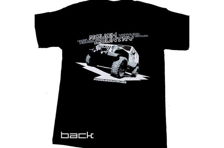 Rough Country Shirts Rough Country Short Sleeve T 100 Percent Preshrunk Cotton Front Rough Country vertical logo Back Jeep design Size Large Color Black Rough Country - 84028