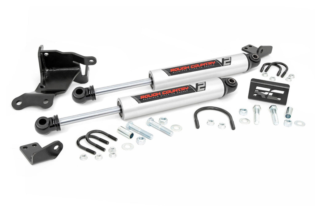 Rough Country Steering Stabilizer V2 Steering Stabilizer Dual 20-22 Jeep Gladiator JT/18-22 Wrangler JL Rough Country - 8730470