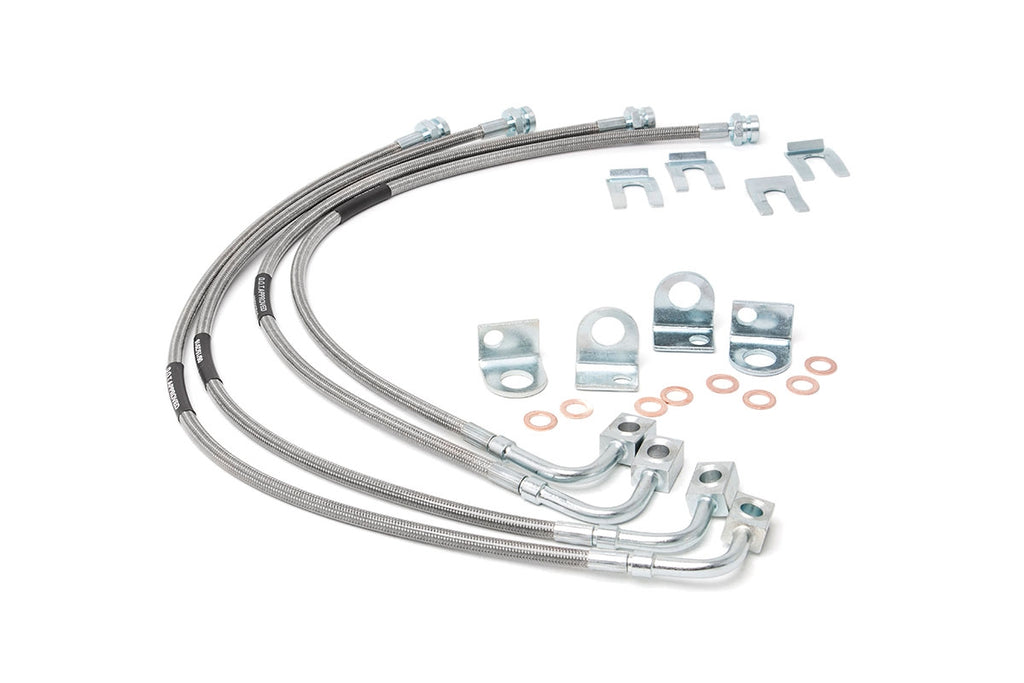 Rough Country Brake Lines Jeep Front and Rear Stainless Steel Brake Lines 4.0-6.0 Inch Lifts 07-18 Wrangler JK Rough Country - 89716