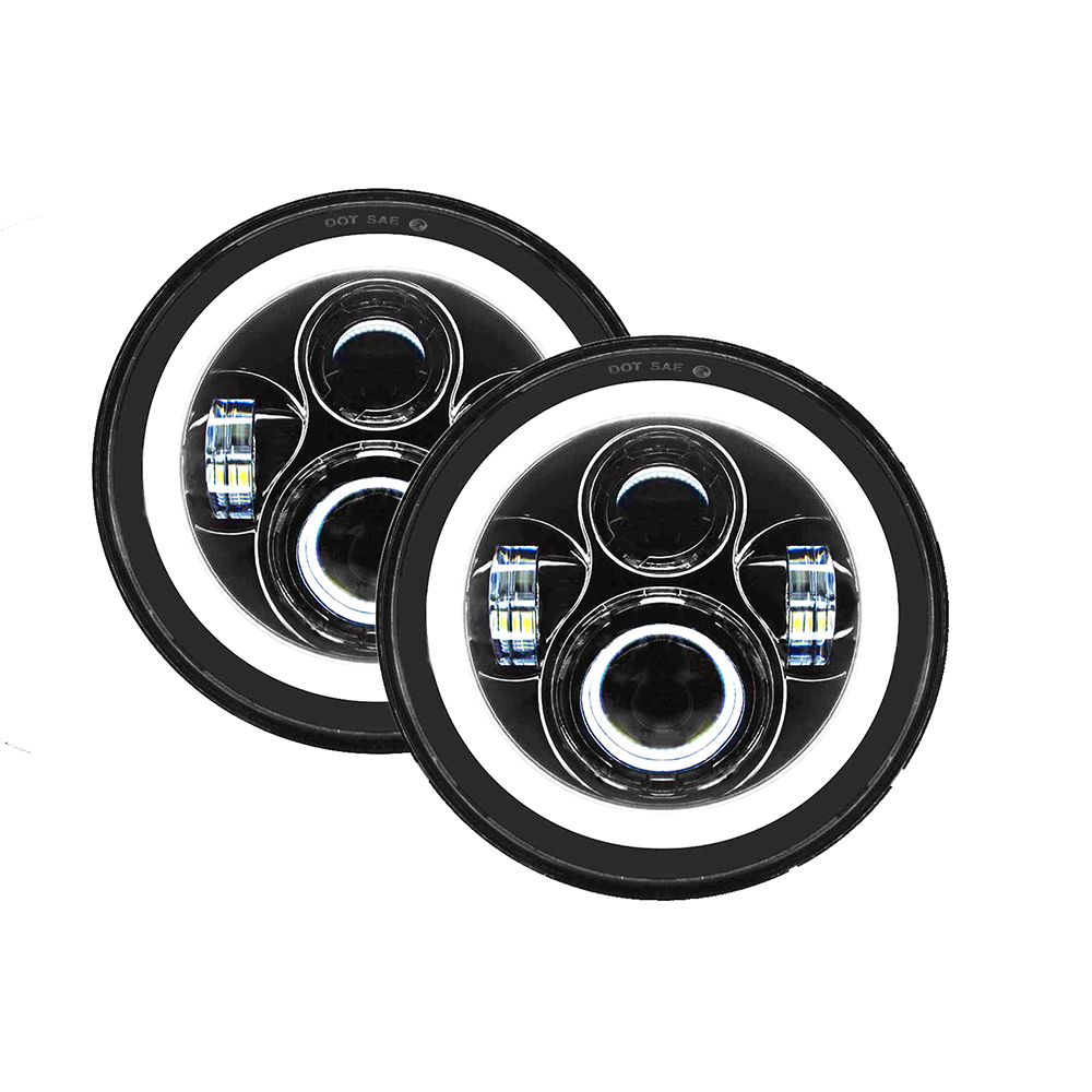 Quake LED Headlight Jeep JK/CJ/TJ 7 Inch 45 Watt High/Low Headlight RGB HD Accent Tempest Series - QTE902