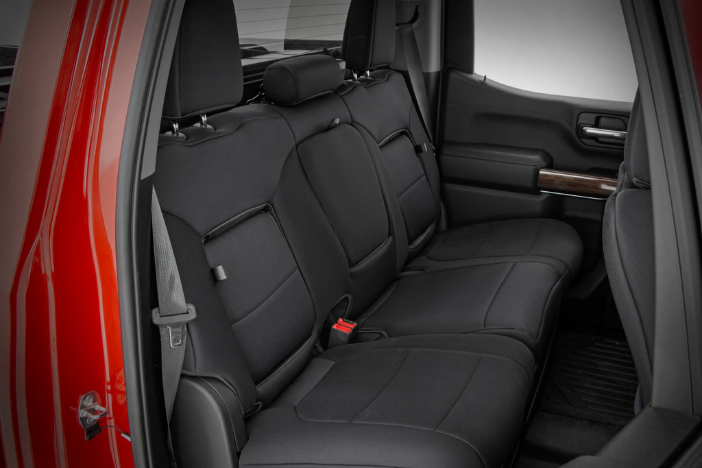 GM Neoprene Seat Covers Front and Rear w/ Back Storage Black 19-21 Chevrolet Silverado 1500 Rough Country