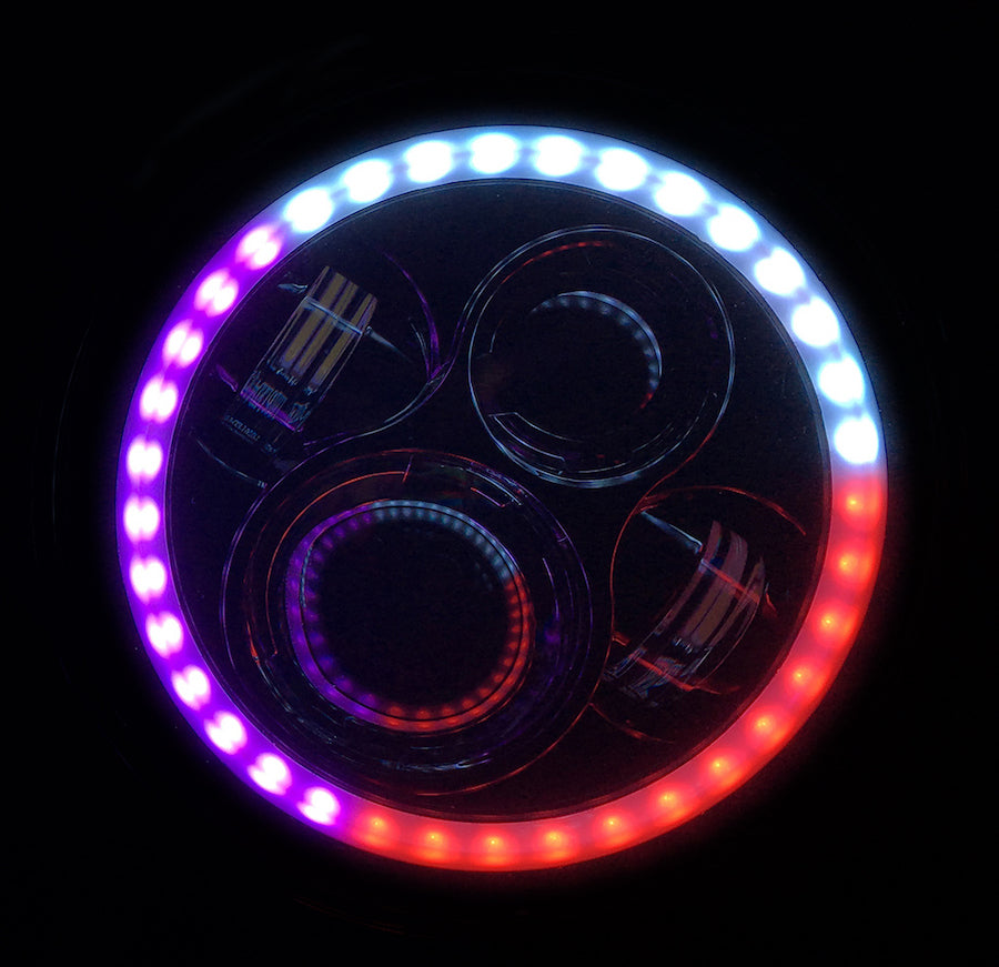 Quake LED Headlight Jeep JK/CJ/TJ 7 Inch 45 Watt High/Low Headlight RGB HD Accent Tempest Series - QTE902