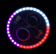 Load image into Gallery viewer, Quake LED Headlight Jeep JK/CJ/TJ 7 Inch 45 Watt High/Low Headlight RGB HD Accent Tempest Series - QTE902