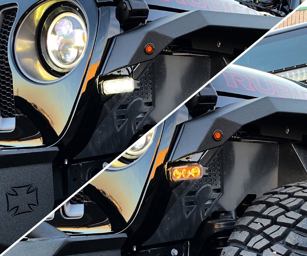 Quake LED Turn Signal Light 3 Inch Jeep Wrangler JL/Gladiator DRL Fender Lights w/Switchback Turn Signal - QTE956