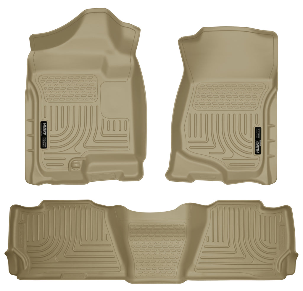 Weatherbeater Front & 2nd Seat Floor Liners For 2007-2014 Escalade ESV/EXT, Avalanche, Suburban 1500/2500, Yukon XL 1500/XL 2500 Tan Husky Liners