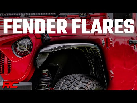 High Clearance LED Flat Fender Flare Kit UV Treated Jeep Wrangler JL (18-23) Rough Country