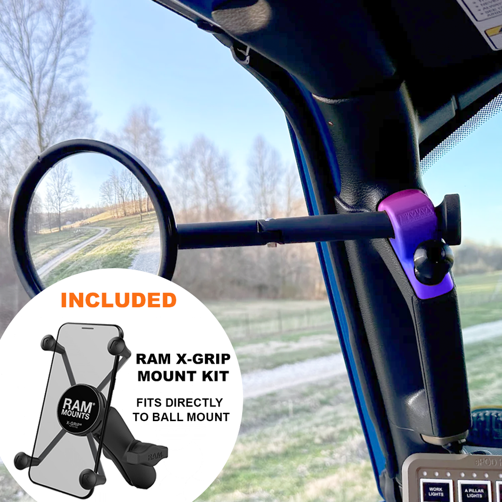 CMM Offroad Mirrors 1" BALL MOUNT + RAM MOUNT WITH X-GRIP XL / custom / 8" Breakaway Gladiator JT A-Pillar Side Mirrors with Base Mount Driver AND Passenger