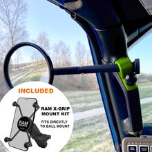 Load image into Gallery viewer, CMM Offroad Mirrors 1" Ball Mount + Ram Mount with X-Grip XL / green / 8" Breakaway JL/JLU A-Pillar Side Jeep Mirrors with Base Mount Driver AND Passenger
