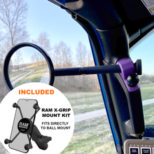 Load image into Gallery viewer, CMM Offroad Mirrors 1" Ball Mount + Ram Mount with X-Grip XL / purple / 8" Breakaway JL/JLU A-Pillar Side Jeep Mirrors with Base Mount Driver AND Passenger