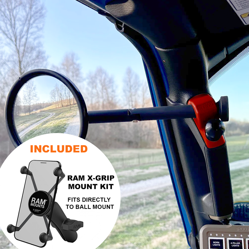 CMM Offroad Mirrors 1" BALL MOUNT + RAM MOUNT WITH X-GRIP XL / red / 8" Breakaway Gladiator JT A-Pillar Side Mirrors with Base Mount Driver AND Passenger