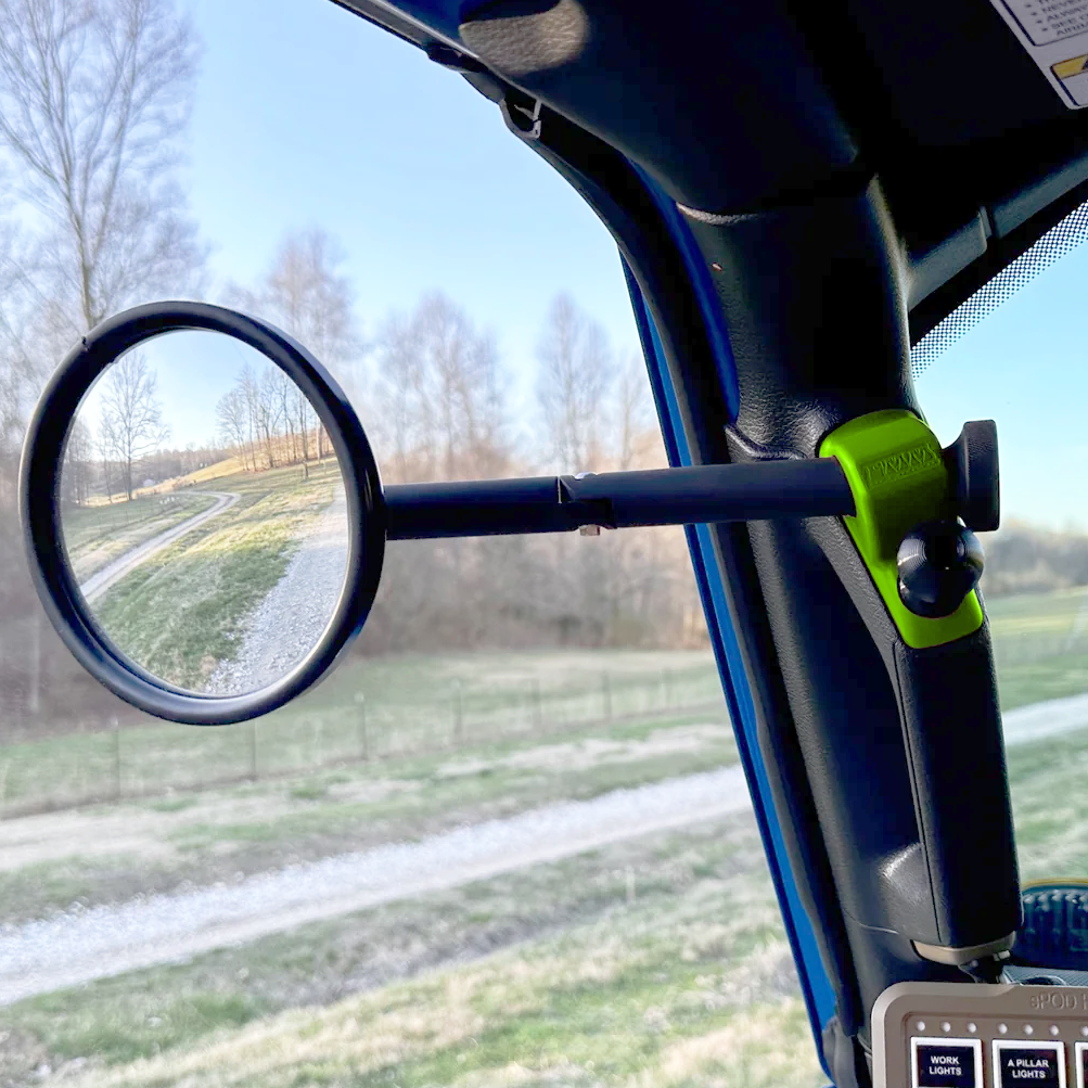 CMM Offroad Mirrors 1" Ball Mounting Point / green / 8" Breakaway Gladiator JT A-Pillar Side Mirrors with Base Mount Driver AND Passenger