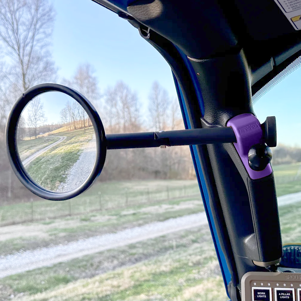 CMM Offroad Mirrors 1" Ball Mounting Point / purple / 8" Breakaway Gladiator JT A-Pillar Side Mirrors with Base Mount Driver AND Passenger