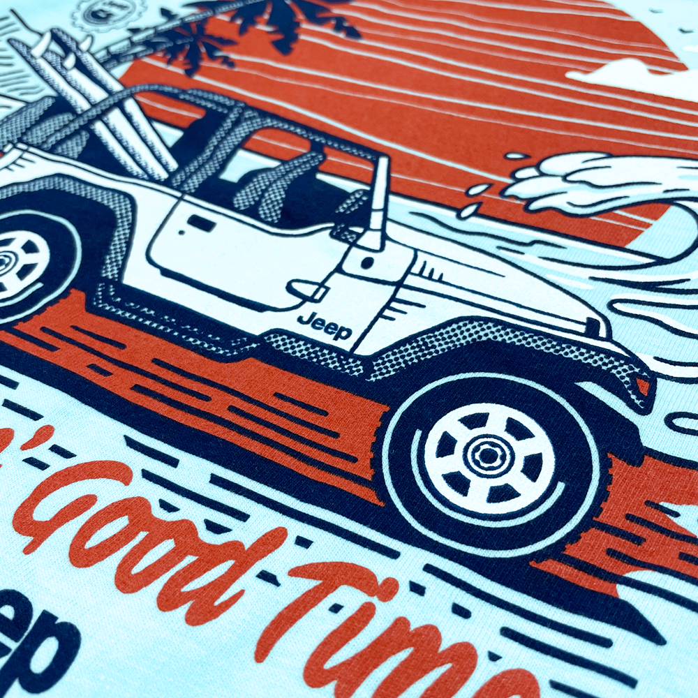 Mens Oversized T-Shirt Jeep® Wrangler Beachin' Good Time - Pool Blue