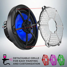 Load image into Gallery viewer, NXL 8" 2-Way Coaxial Marine Speaker With LED RGB Lights 125 Watts Rms 4-Ohm - Black Carbon Fiber