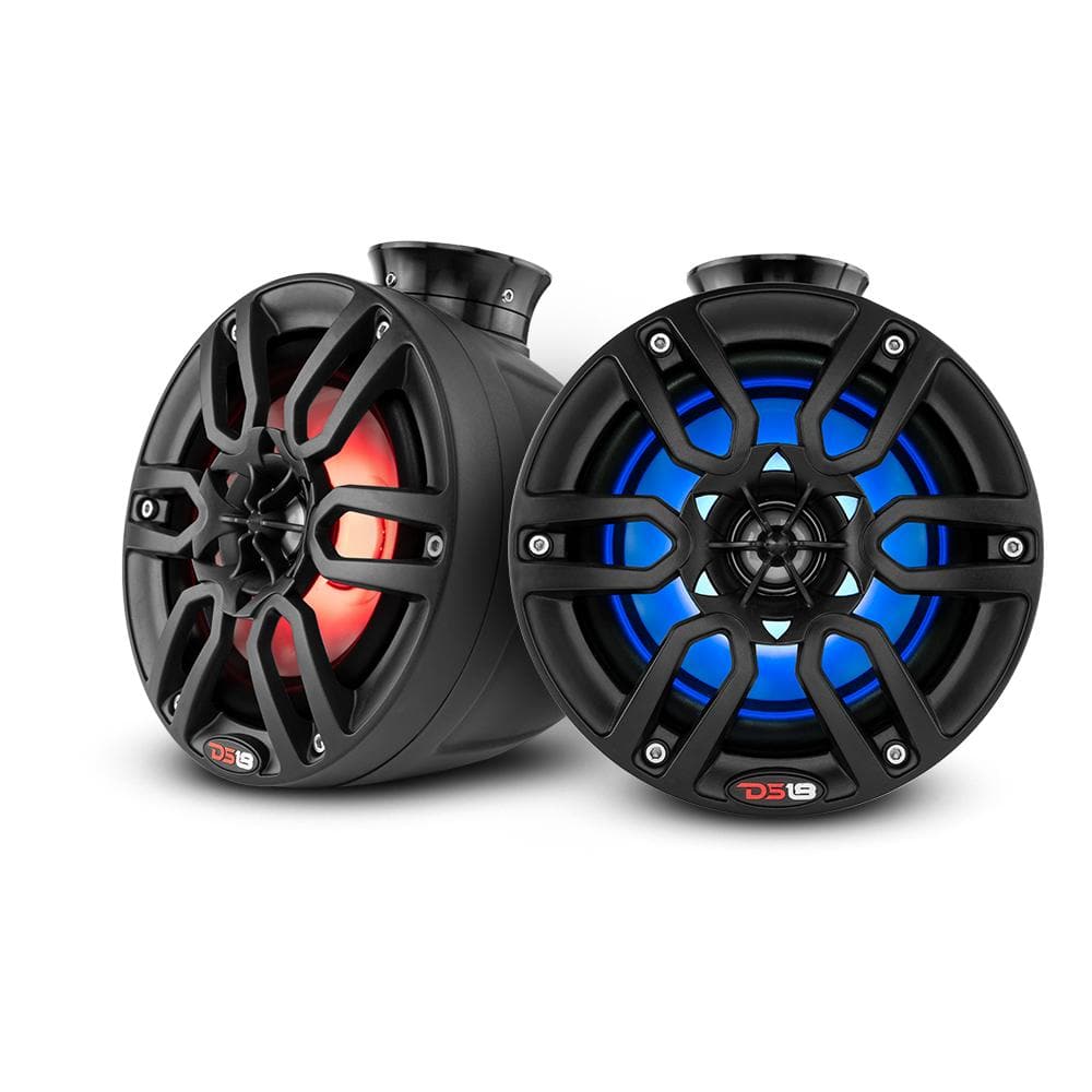 DS18 Speakers HYDRO 6.5 Inch Short Marine Towers W/ Flat and Pole Mount RGB LED Lights 375 Watts Black Carbon Fiber DS18 - CF-PS6