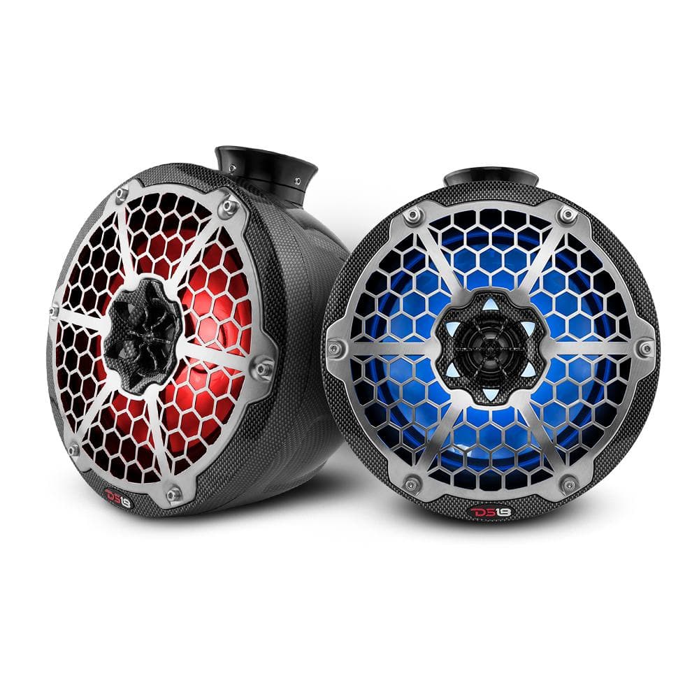 DS18 Speakers HYDRO 6.5 Inch Short Marine Towers W/ Flat and Pole Mount RGB LED Lights 375 Watts Black Carbon Fiber DS18 - CF-PS6