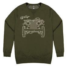 Load image into Gallery viewer, Mens Jeep® Willys MB Line Art Crew Sweatshirt - Military Green