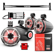 Load image into Gallery viewer, JL-TUBE 4x 8" Marine Towers Speakers with RGB LED Lights, 4-Channel Marine Amplifier and AMPKIT for Jeep JL