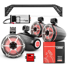 Load image into Gallery viewer, JL-TUBEUP 4x 8" Marine Towers Speakers with RGB LED Lights, 4-Channel Marine Amplifier and AMPKIT for Jeep JLU