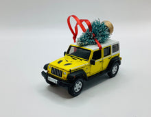 Load image into Gallery viewer, Yellow Jeep Wrangler JKU Ornament with Tree