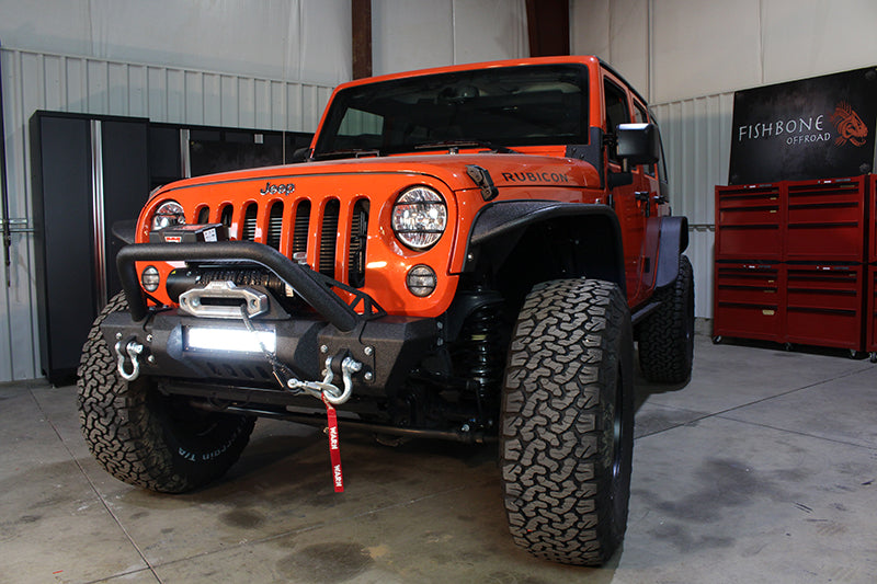 Fishbone Offroad Front Winch Bumpers Jeep JK Front Stubby Winch Bumper W/Tube Guard 07-18 Wranger JK Black Texured Powercoated Fishbone Offroad - FB22004