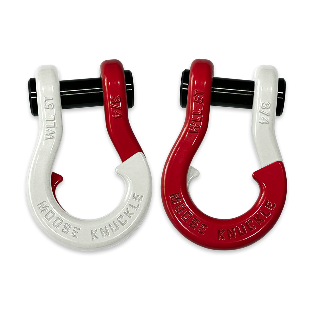 Jowl Recovery Split Shackle 3/4 Pure White and Flame Red Combo Moose Knuckle Offroad
