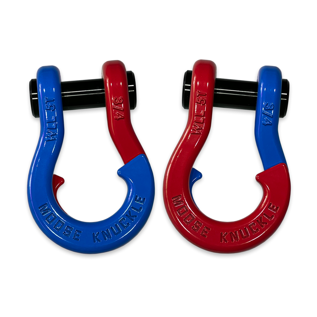 Jowl Recovery Split Shackle 3/4 Blue Balls and Flame Red Combo Moose Knuckle Offroad