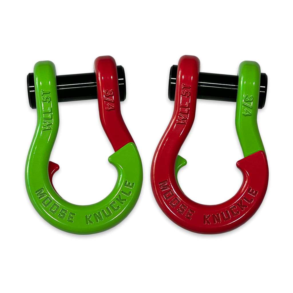 Jowl Recovery Split Shackle 3/4 Sublime Green and Flame Red Combo Moose Knuckle Offroad