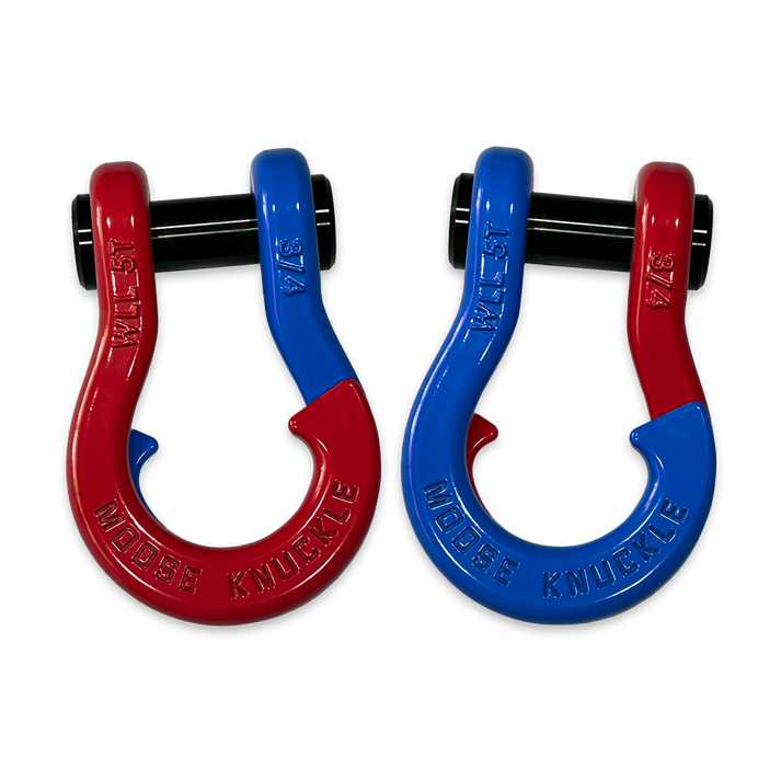 Jowl Recovery Split Shackle 3/4 Flame Red and Blue Balls Combo Moose Knuckle Offroad