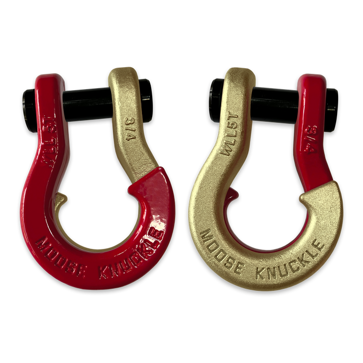 Jowl Recovery Split Shackle 3/4 Flame Red and Brass Knuckle Combo Moose Knuckle Offroad