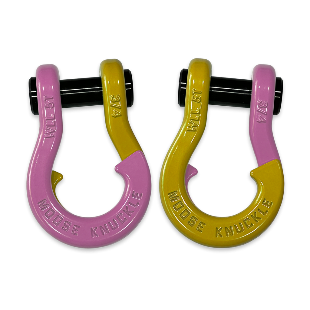 Jowl Recovery Split Shackle 3/4 Pretty Pink and Detonator Yellow Combo Moose Knuckle Offroad