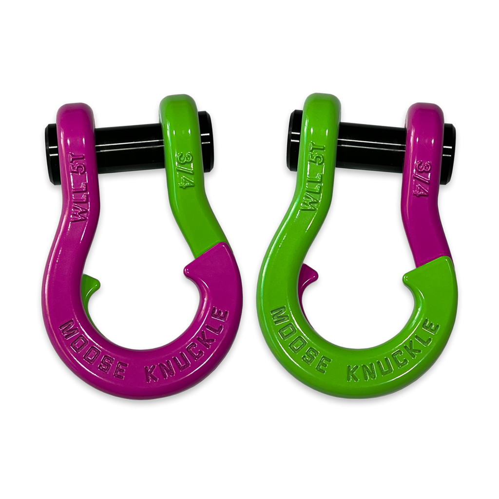 Jowl Recovery Split Shackle 3/4 Pogo Pink and Sublime Green Combo Moose Knuckle Offroad