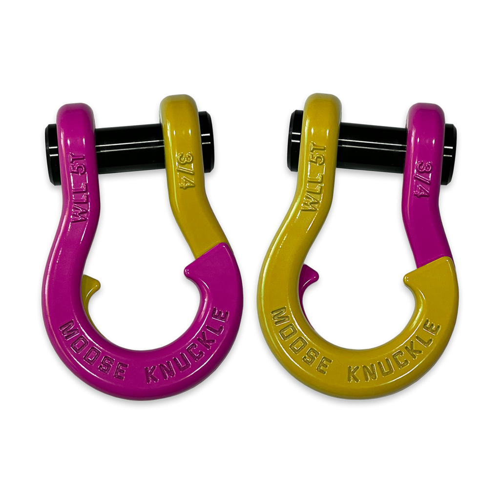 Jowl Recovery Split Shackle 3/4 Pogo Pink and Detonator Yellow Combo Moose Knuckle Offroad