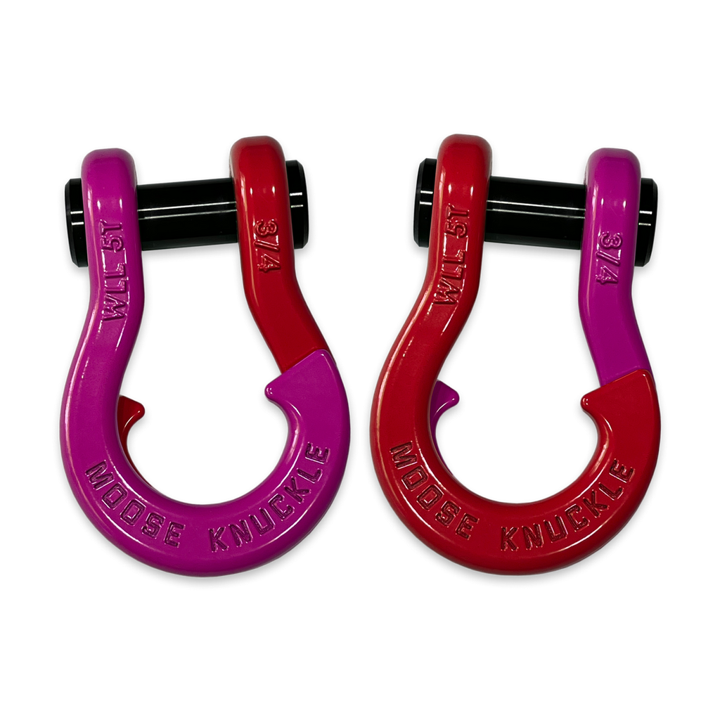 Jowl Recovery Split Shackle 3/4 Pogo Pink and Flame Red Combo Moose Knuckle Offroad