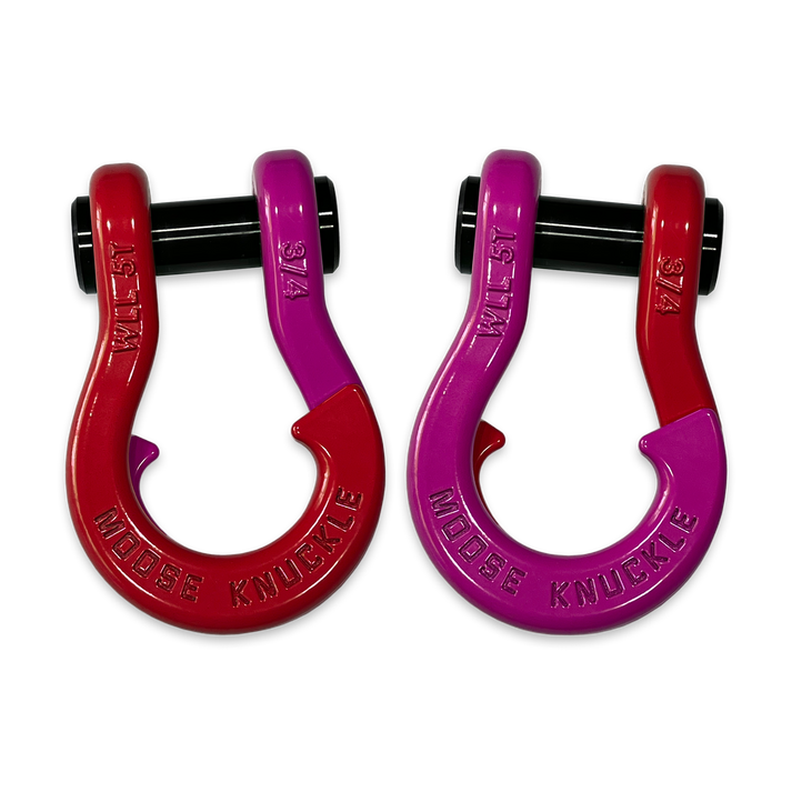 Jowl Recovery Split Shackle 3/4 Flame Red and Pogo Pink Combo Moose Knuckle Offroad