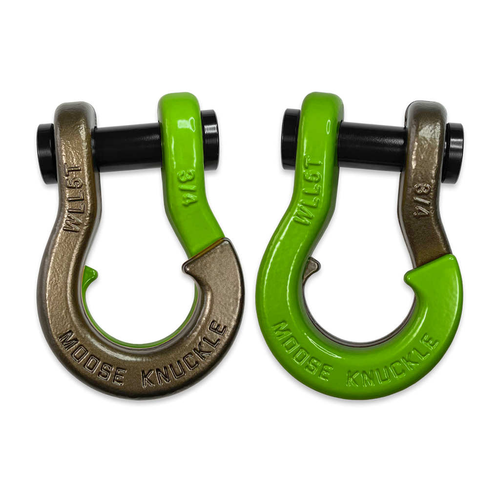 Jowl Recovery Split Shackle 3/4 Buff Bronze and Sublime Green Combo Moose Knuckle Offroad