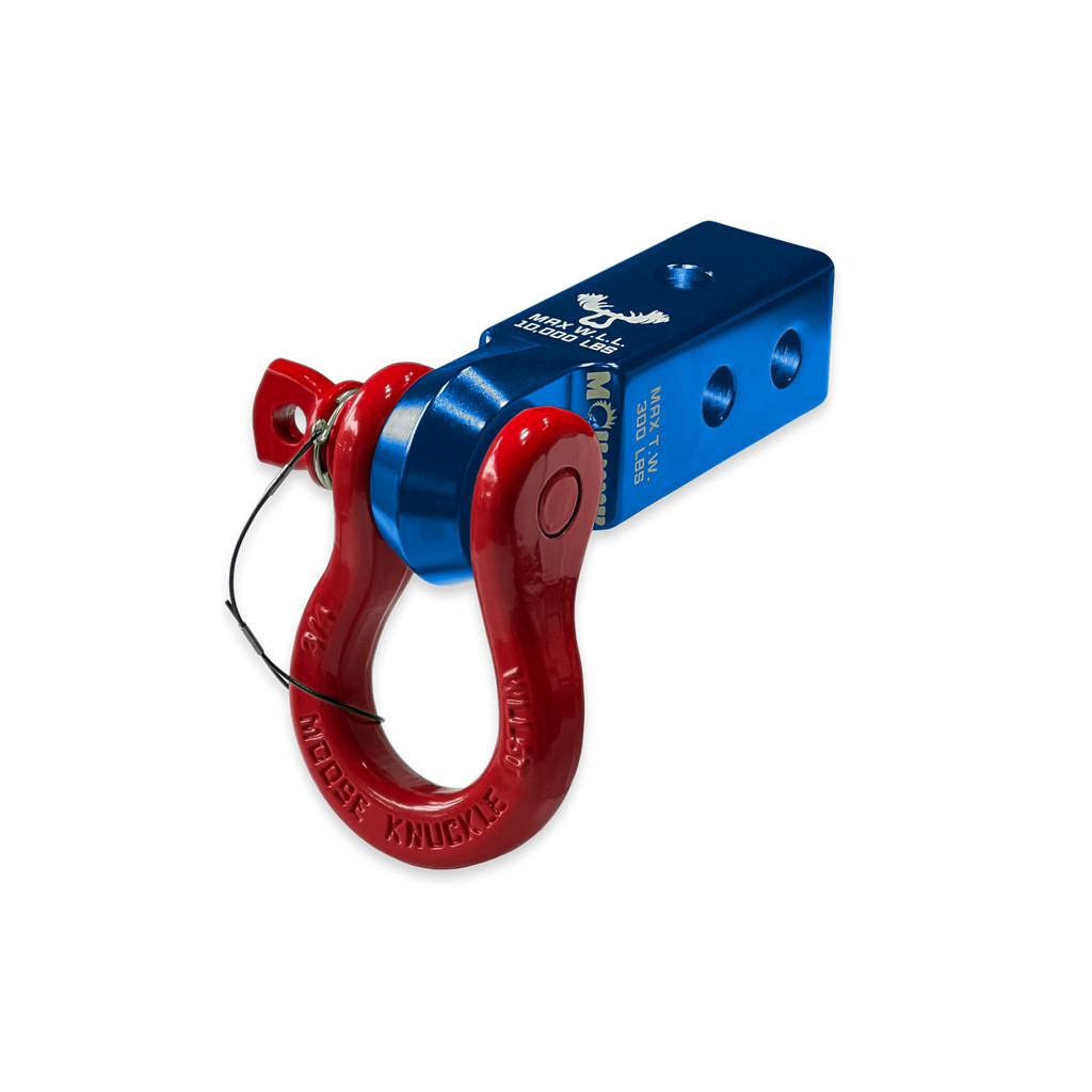 B'oh 3/4 Spin Pin Shackle and Mohawk 2.0 Receiver Combo Blue Pill / Flame Red Moose Knuckle Offroad
