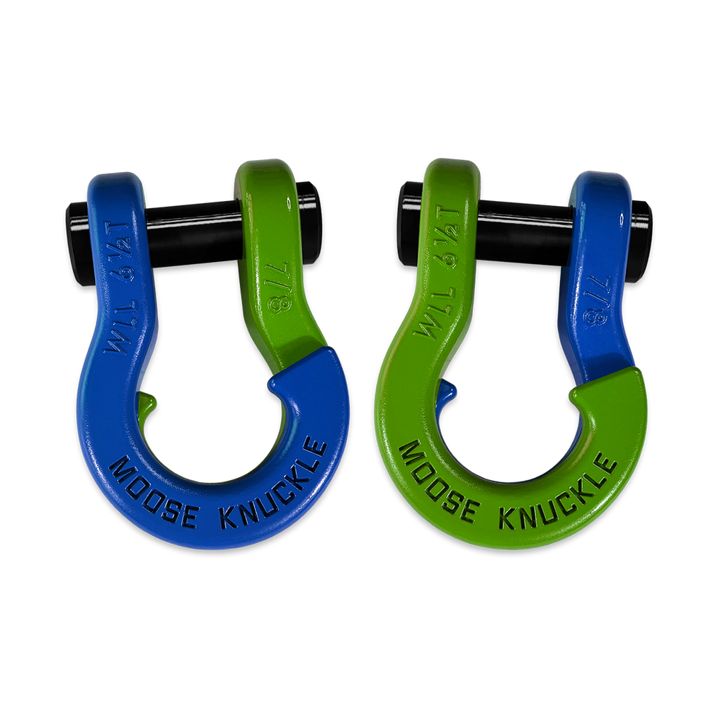 Jowl Recovery Split Shackle 7/8 Blue Balls and Sublime Green Combo Moose Knuckle Offroad