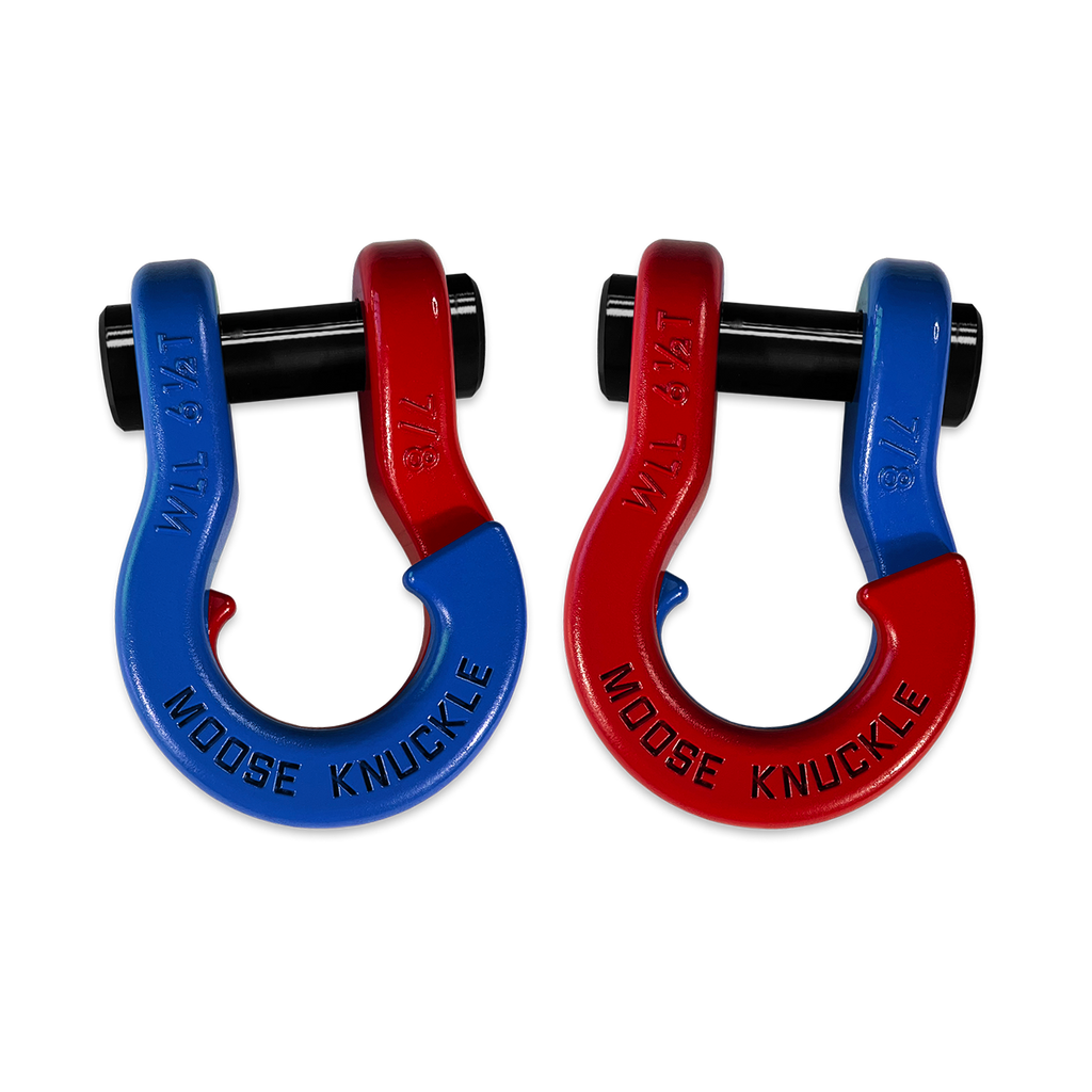 Jowl Recovery Split Shackle 7/8 Blue Balls and Flame Red Combo Moose Knuckle Offroad