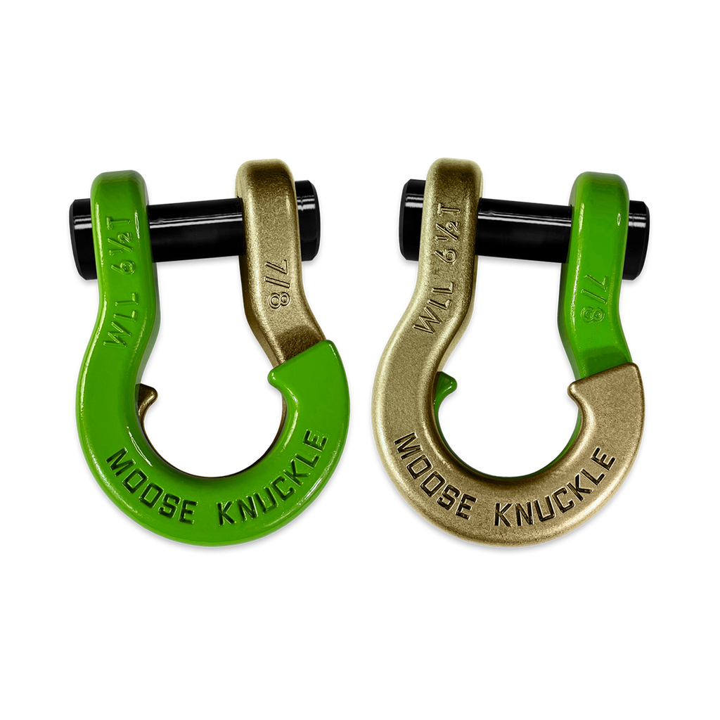 Jowl Recovery Split Shackle 7/8 Sublime Green and Brass Knuckle Combo Moose Knuckle Offroad