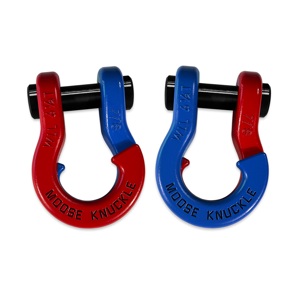 Jowl Recovery Split Shackle 7/8 Flame Red and Blue Balls Combo Moose Knuckle Offroad